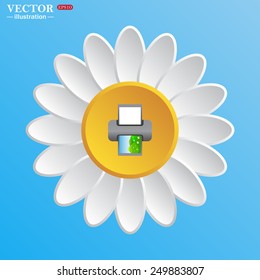 White daisy on a blue background. color photo printer, vector illustration, EPS 10