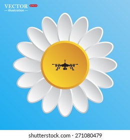 White daisy on a blue background. Flower. Sky. Quadrocopter. icon. vector design