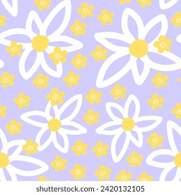 white daisy pastel purple background wallpaper seamless pattern 