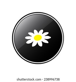 white daisy, round black glossy buttons for website