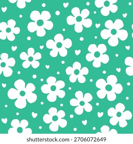 White Daisy Seamless Pattern on Teal
