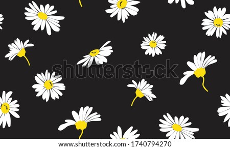 White daisy seamless vector pattern on a black background. Tiny flowers endless pattern Ready for textile prints.