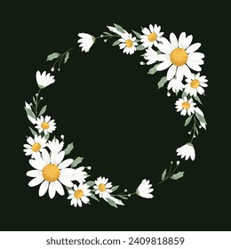 White Daisy Wreath Flower Frame Background