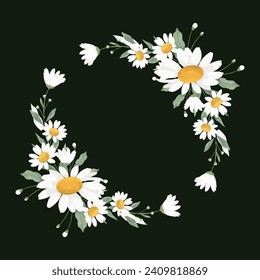 White Daisy Wreath Flower Frame Background