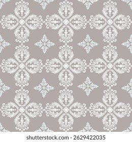 White Damask Seamless Fabric Pattern on Gray Background