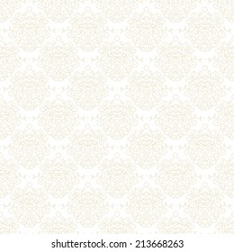 White damask texture with waving and curling shapes for Christmas and holiday decor or wedding invitation background. Seamless vector pattern for winter fashion