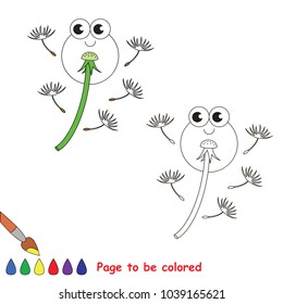 White Dandelion smiling to be colored, the coloring book for preschool kids with easy educational gaming level.