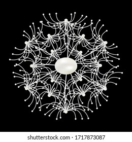 White dandelion. Vector illustration with pearls on a black background. Dandelion fluff silhouette. Beautiful nature backdrop.