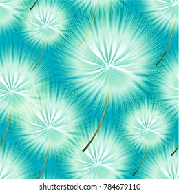 White dandelions. Seamless floral pattern on a spring-summer blue sky background.