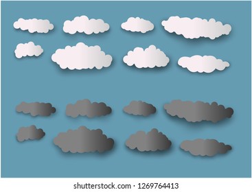 White and dark cloud on blue background vector illustration set. Clouds for web site, poster, placard and wallpaper.