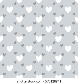 white and dark gray heart on grey background seamless pattern