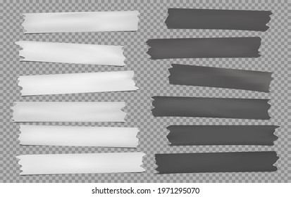 White, dark grey different size adhesive, sticky, masking, duct tape, paper pieces are on squared background