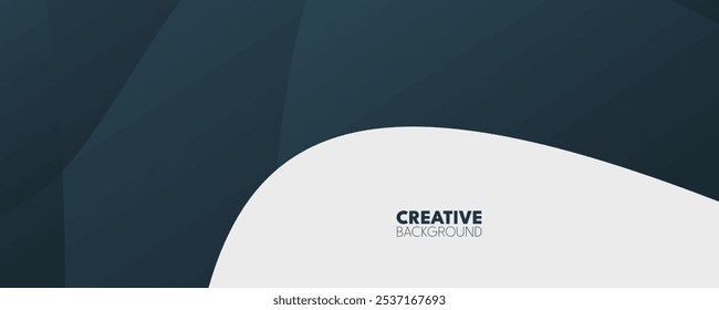 A white and dark teal abstract design with curves. 