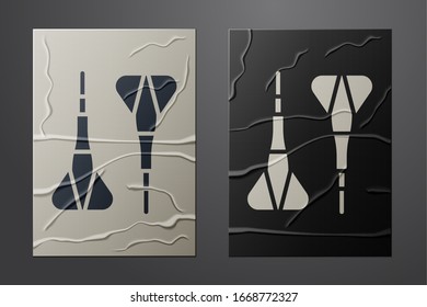 White Dart arrow icon isolated on crumpled paper background. Paper art style. Vector Illustration