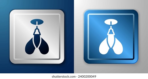 White Dart arrow icon isolated on blue and grey background. Silver and blue square button. Vector