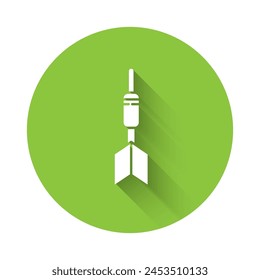 White Dart arrow icon isolated with long shadow. Green circle button. Vector Illustration
