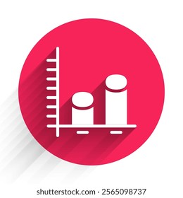 White Data analysis icon isolated with long shadow background. Red circle button. Vector