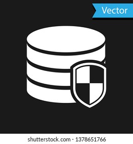 White Database protection icon isolated on black background. Secure database icon. Vector Illustration