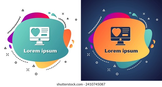 White Dating app online computer concept icon isolated on white and blue background. Female male profile flat design. Couple match for relationship. Abstract banner with liquid shapes. Vector