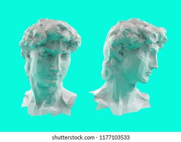 White David Sculpture Head Vector 3D Rendering