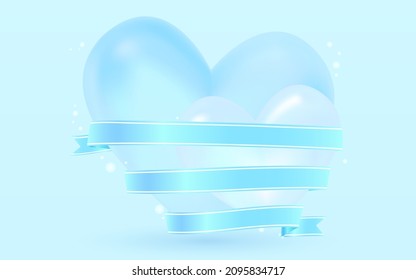 White Day 3D Heart and Waterway Ribbon Label