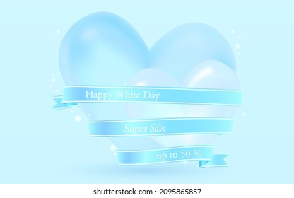 White Day 3D heart and waterway ribbon and label with message