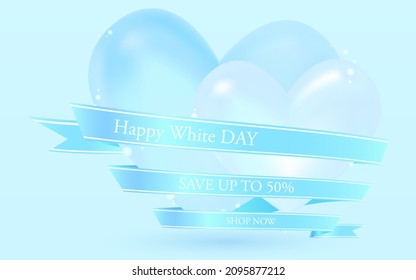 White Day 3D heart and waterway ribbon and label with message