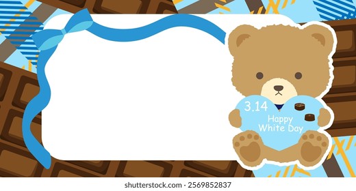 White Day Bear has heart that is written character and checked and chocolate design frame.