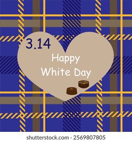 White day big heart, characters and blue checkered pattern.