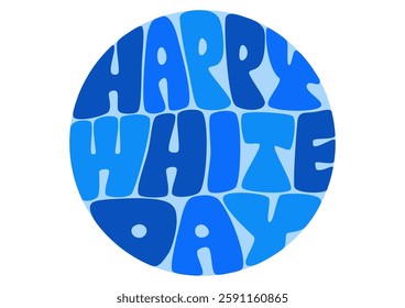 White Day circular typography. Vector illustration. Blue colored retro pop design. White Day is a Japanese event where people give gifts in return for Valentine's Day.
