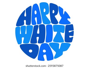 White Day circular typography. Vector illustration. Blue colored retro pop design. White Day is a Japanese event where people give gifts in return for Valentine's Day.
