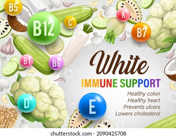 White Day Of Color Rainbow Diet, Organic Nutrition And Multivitamins Of Eating Program, Vector. Rainbow Diet Vitamins And Mineral For Immune Support With Healthy Vegetables, Fruits And Nuts