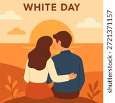 White Day Couple Sunset Flat Vector