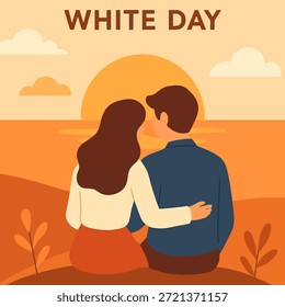 White Day Couple Sunset Flat Vector