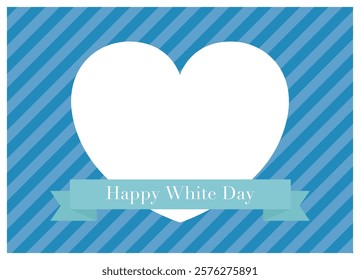 White Day frame with ribbon and transparent heart on blue stripes