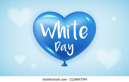 Ilustración vectorial de la tarjeta de felicitación del Día Blanco. Corazón de globo realista con fondo azul.