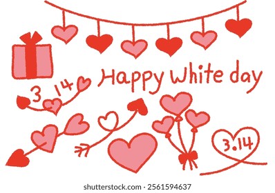 White Day hand-drawn material set, pink