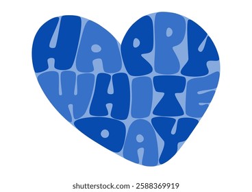 White Day heart shaped typography. Vector illustration. Blue colored retro pop design. White Day is a Japanese event where people give gifts in return for Valentine's Day.