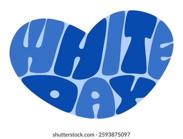 White Day heart shaped typography. Vector illustration. Blue colored retro pop design. White Day is a Japanese event where people give gifts in return for Valentine's Day.