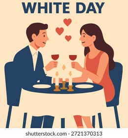 White Day Romantic Dinner Flat Vector