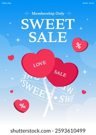 White Day Sale Event Template, Sweet, Candy, Lollipop, Romantic Illustration, Heart 3D