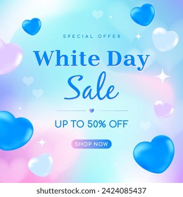 White Day Sale promotion vector illustration. blue hearts on gradient background