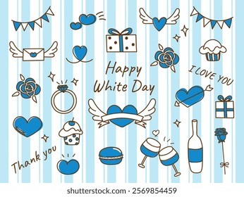 White Day set icons heart, flowers and gifts.