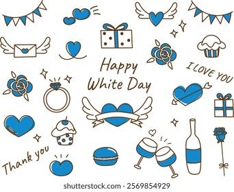 White Day set icons heart, flowers and gifts.