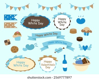 White Day set illustration chocolate, sweets and characters.