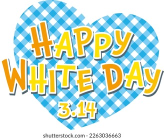 Logo-Illustration des White Day mit süßen blauen Gingham-Scheckherzen und gelben Buchstaben
