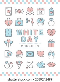 White day vector line con set.