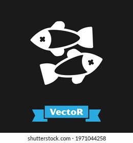 White Dead fish icon isolated on black background.  Vector