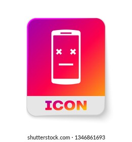 White Dead phone icon isolated on white background. Deceased digital device emoji symbol. Corpse smartphone showing facial emotion. Rectangle color button. Vector Illustration