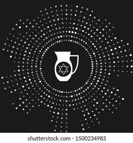 White Decanter with star of david icon isolated on grey background. Pottery jug. Organic product in carafe. Abstract circle random dots. Vector Illustration